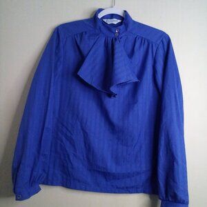 Vintage Provincetown Judy Bond Blouse Women 10 Long Sleeve Scarf Detail Blue